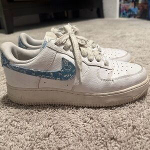 Nike Air Force 1 White and Blue paisley Sneakers